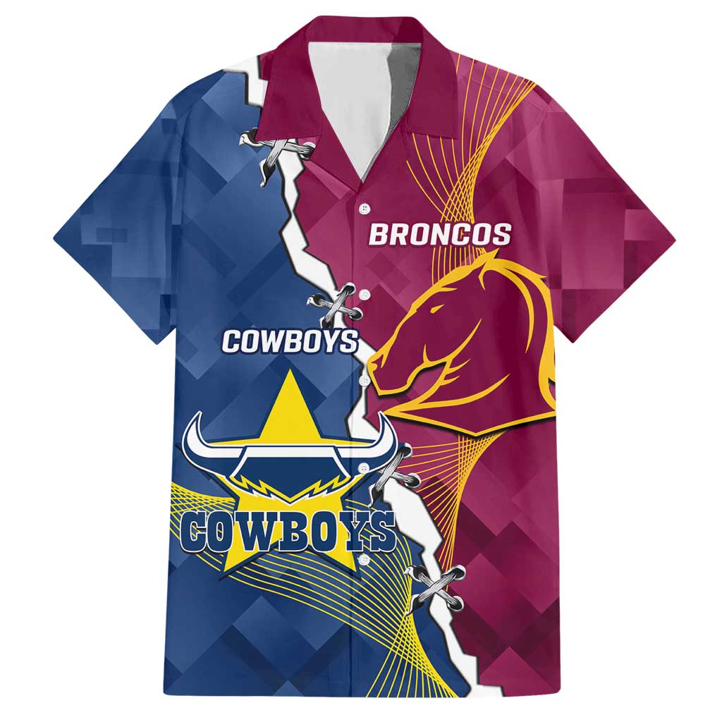 Custom Cowboys And Broncos Rugby Hawaiian Shirt Dynamic Style - Vibe Hoodie Shop