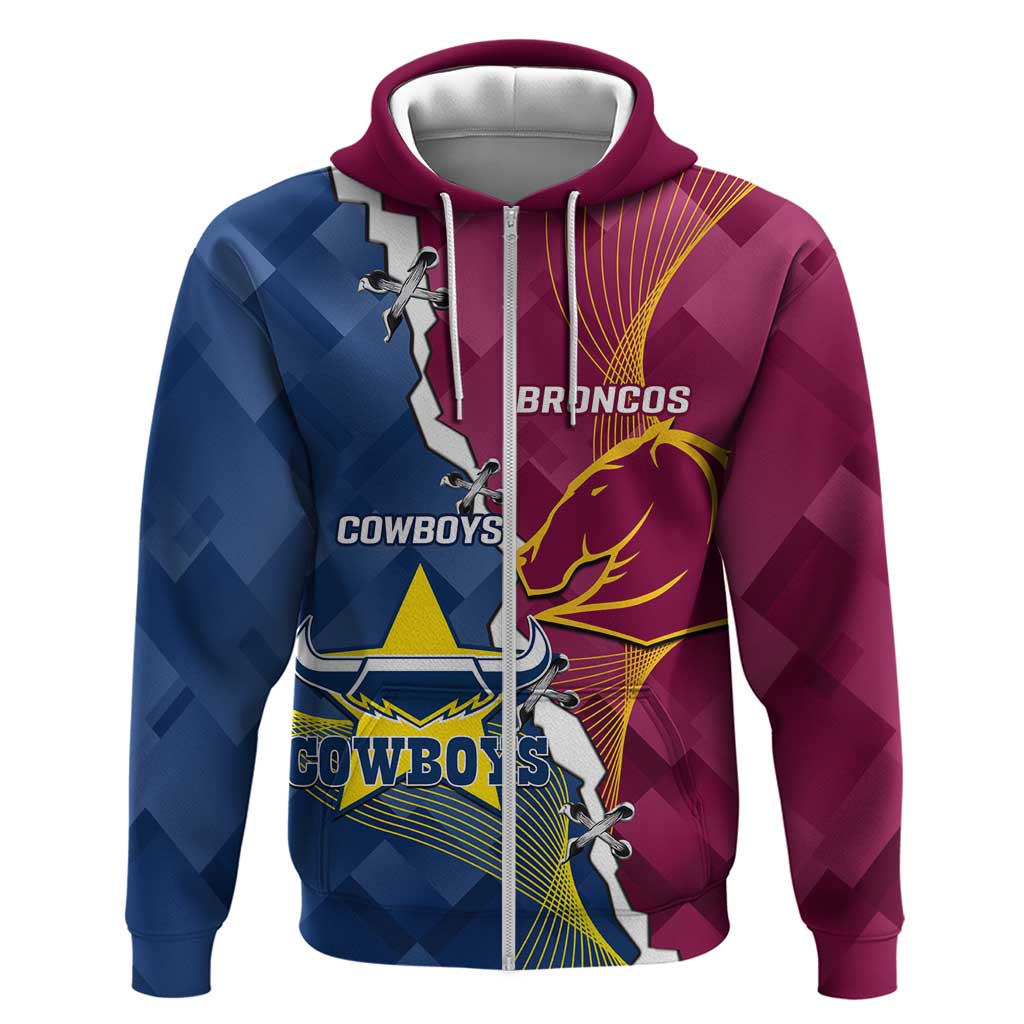 Custom Cowboys And Broncos Rugby Hoodie Dynamic Style - Vibe Hoodie Shop