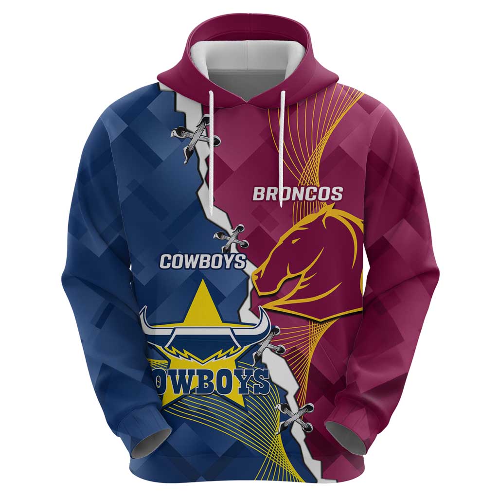 Custom Cowboys And Broncos Rugby Hoodie Dynamic Style - Vibe Hoodie Shop
