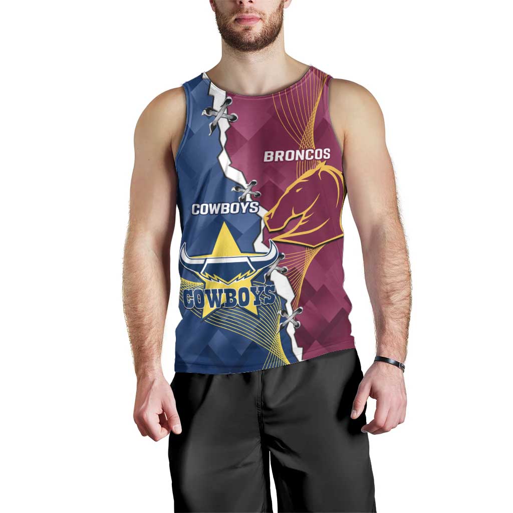 Custom Cowboys And Broncos Rugby Men Tank Top Dynamic Style - Vibe Hoodie Shop