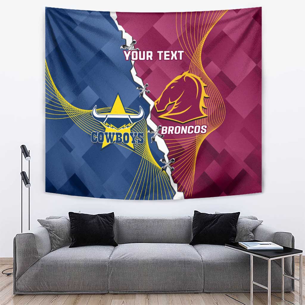 Custom Cowboys And Broncos Rugby Tapestry Dynamic Style - Vibe Hoodie Shop