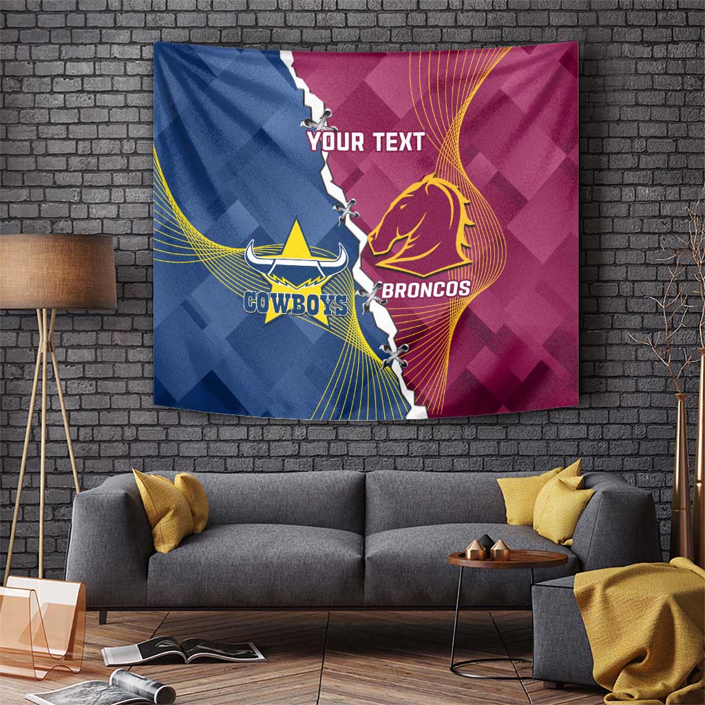 Custom Cowboys And Broncos Rugby Tapestry Dynamic Style - Vibe Hoodie Shop