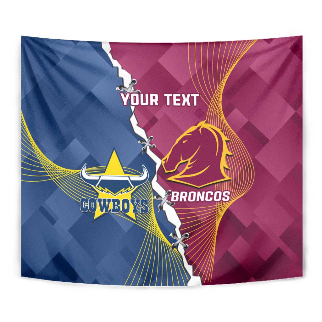 Custom Cowboys And Broncos Rugby Tapestry Dynamic Style - Vibe Hoodie Shop