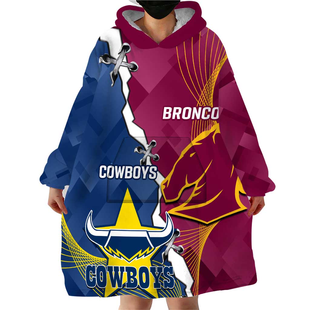 Custom Cowboys And Broncos Rugby Wearable Blanket Hoodie Dynamic Style - Vibe Hoodie Shop