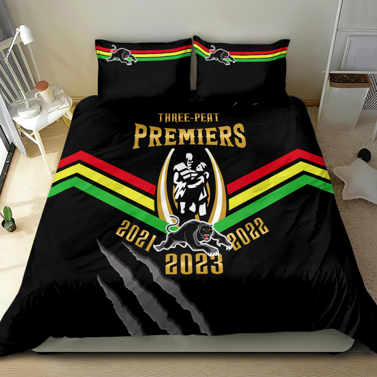 NRL Panthers Bedding Set Premiers 2023 Three Peat Proud Of Our Boys Black - Vibe Hoodie Shop