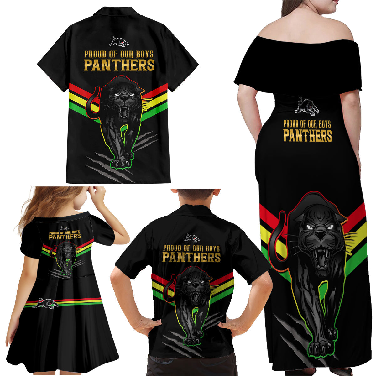 nrl-panthers-family-matching-off-shoulder-maxi-dress-and-hawaiian-shirt-premiers-2023-three-peat-proud-of-our-boys-black