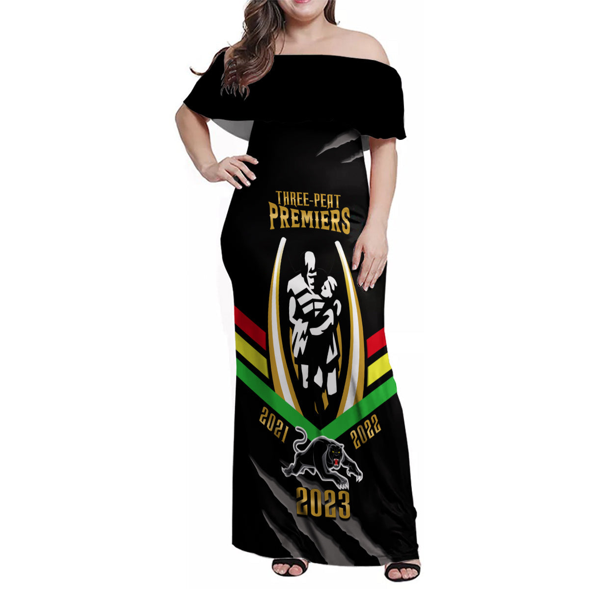 nrl-panthers-family-matching-off-shoulder-maxi-dress-and-hawaiian-shirt-premiers-2023-three-peat-proud-of-our-boys-black
