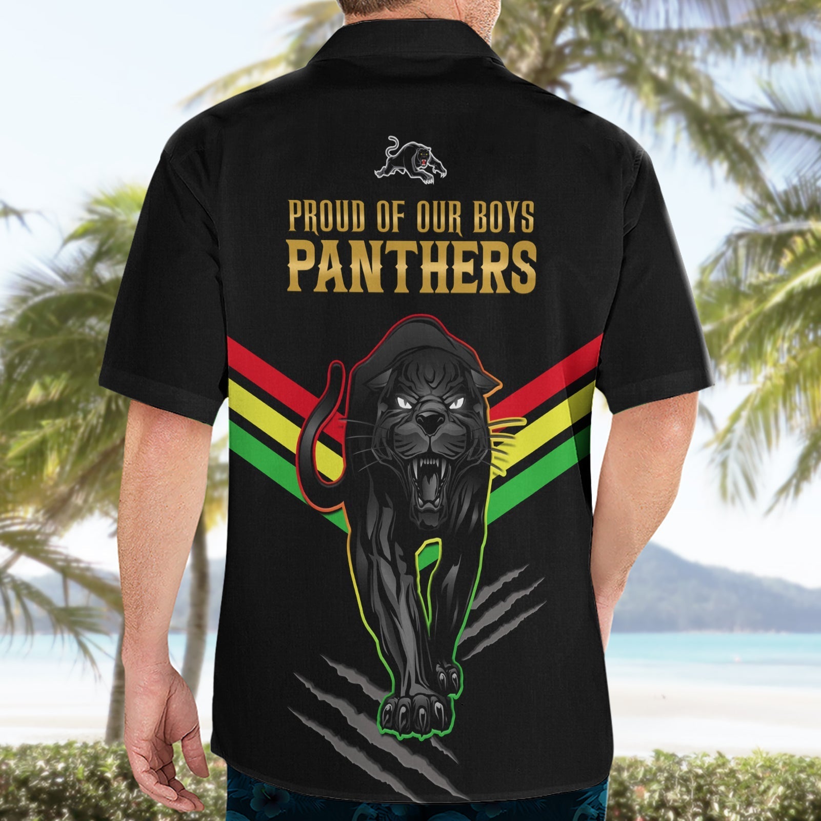 NRL Panthers Hawaiian Shirt Premiers 2023 Three Peat Proud Of Our Boys Black - Vibe Hoodie Shop