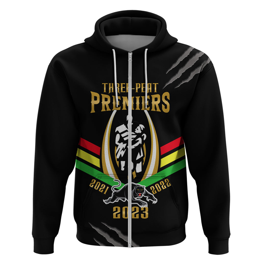 NRL Panthers Hoodie Premiers 2023 Three Peat Proud Of Our Boys Black - Vibe Hoodie Shop