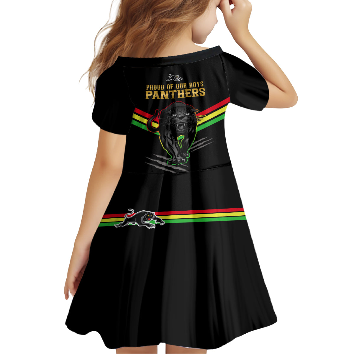 NRL Panthers Kid Short Sleeve Dress Premiers 2023 Three Peat Proud Of Our Boys Black - Vibe Hoodie Shop