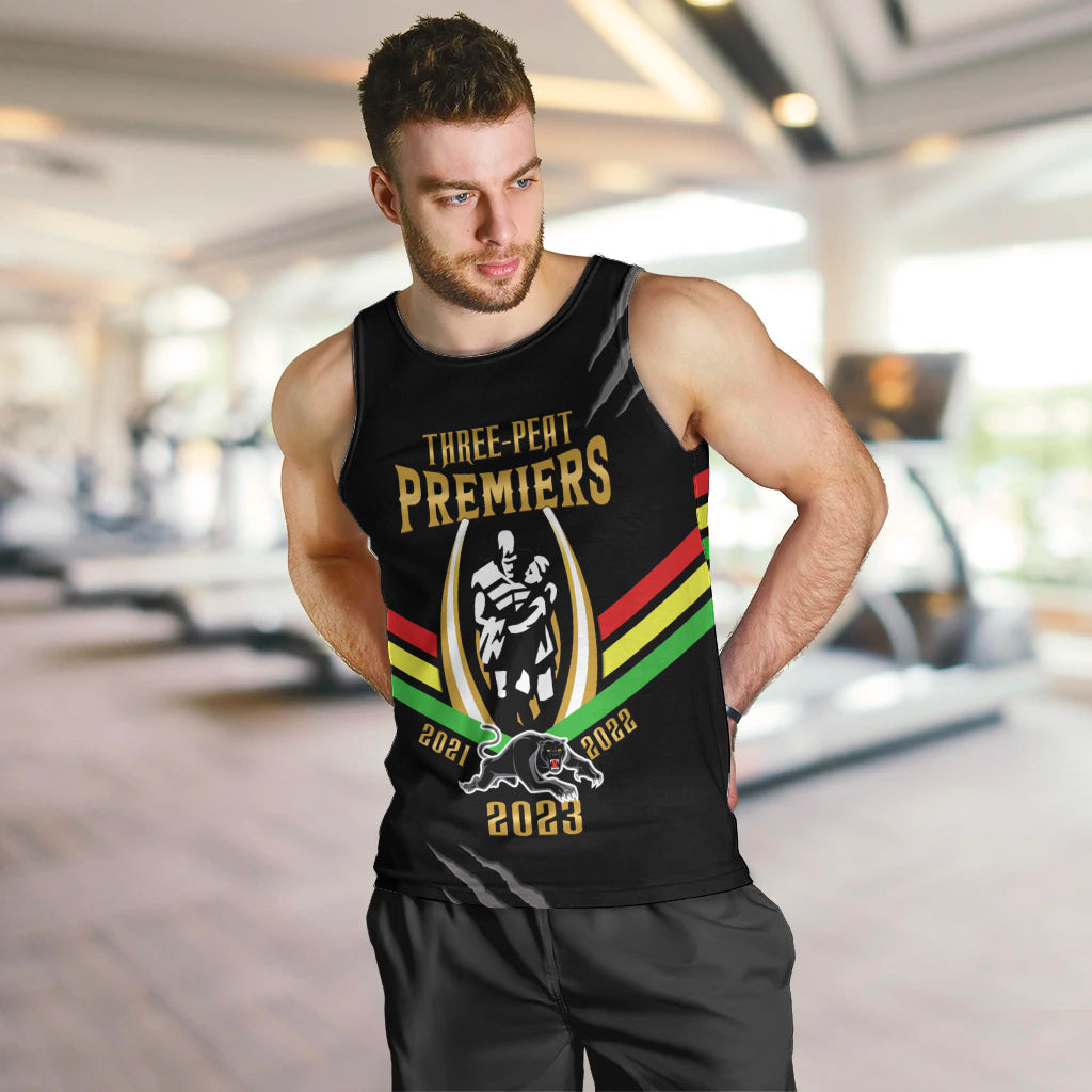 NRL Panthers Men Tank Top Premiers 2023 Three Peat Proud Of Our Boys Black - Vibe Hoodie Shop