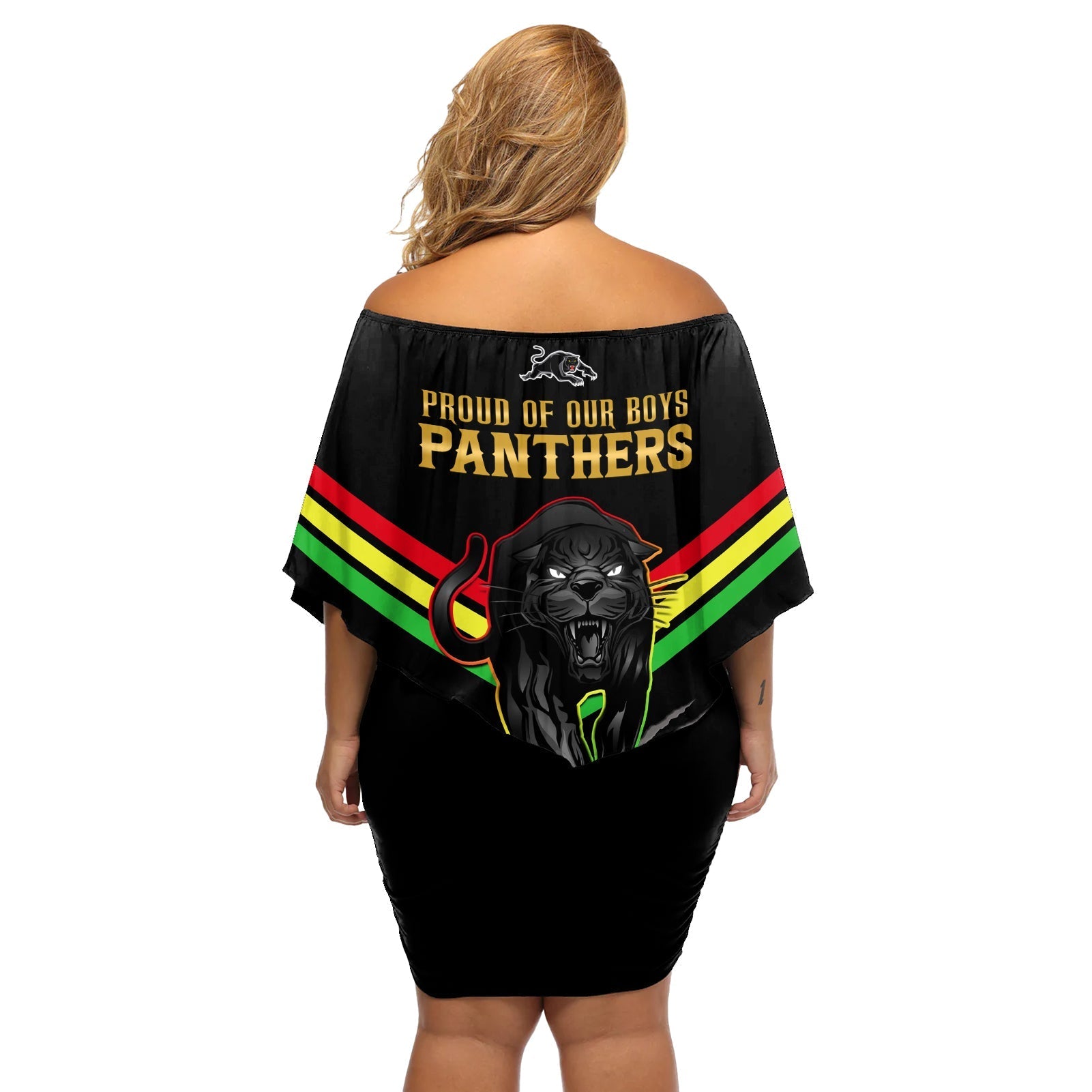 nrl-panthers-off-shoulder-short-dress-premiers-2023-three-peat-proud-of-our-boys-black