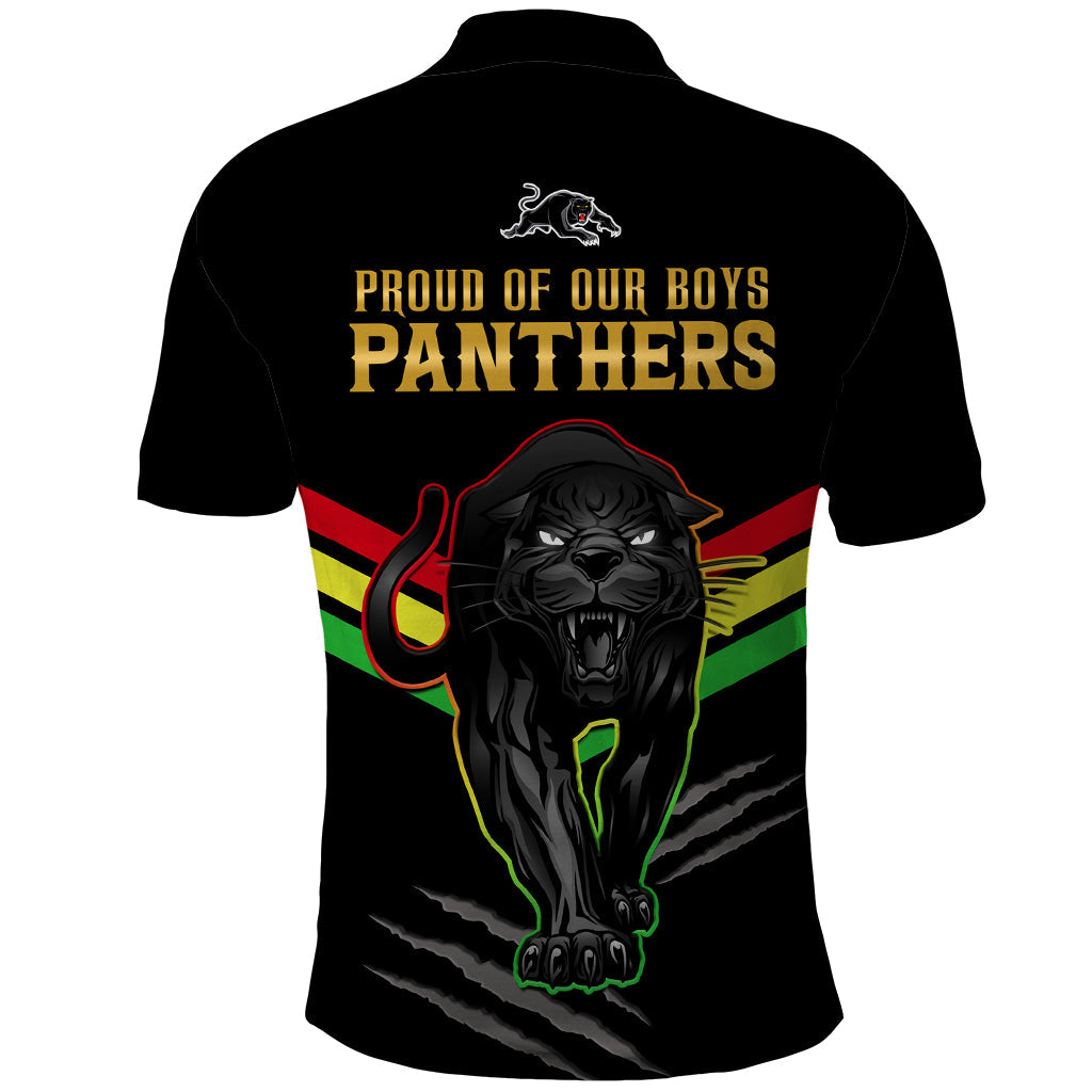 NRL Panthers Polo Shirt Premiers 2023 Three Peat Proud Of Our Boys Black - Vibe Hoodie Shop