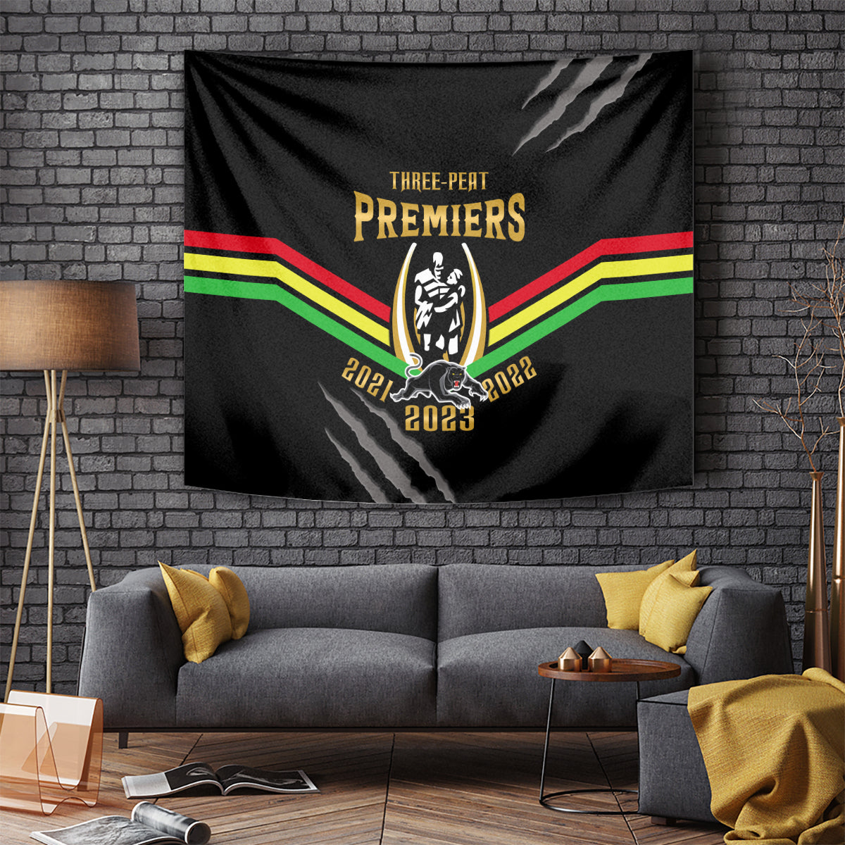 NRL Panthers Tapestry Premiers 2023 Three Peat Proud Of Our Boys Black - Vibe Hoodie Shop