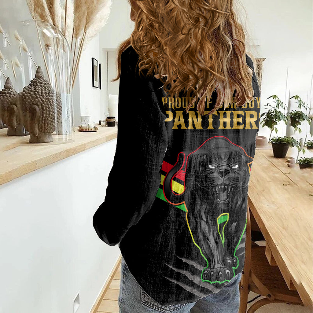 NRL Panthers Women Casual Shirt Premiers 2023 Three Peat Proud Of Our Boys Black - Vibe Hoodie Shop