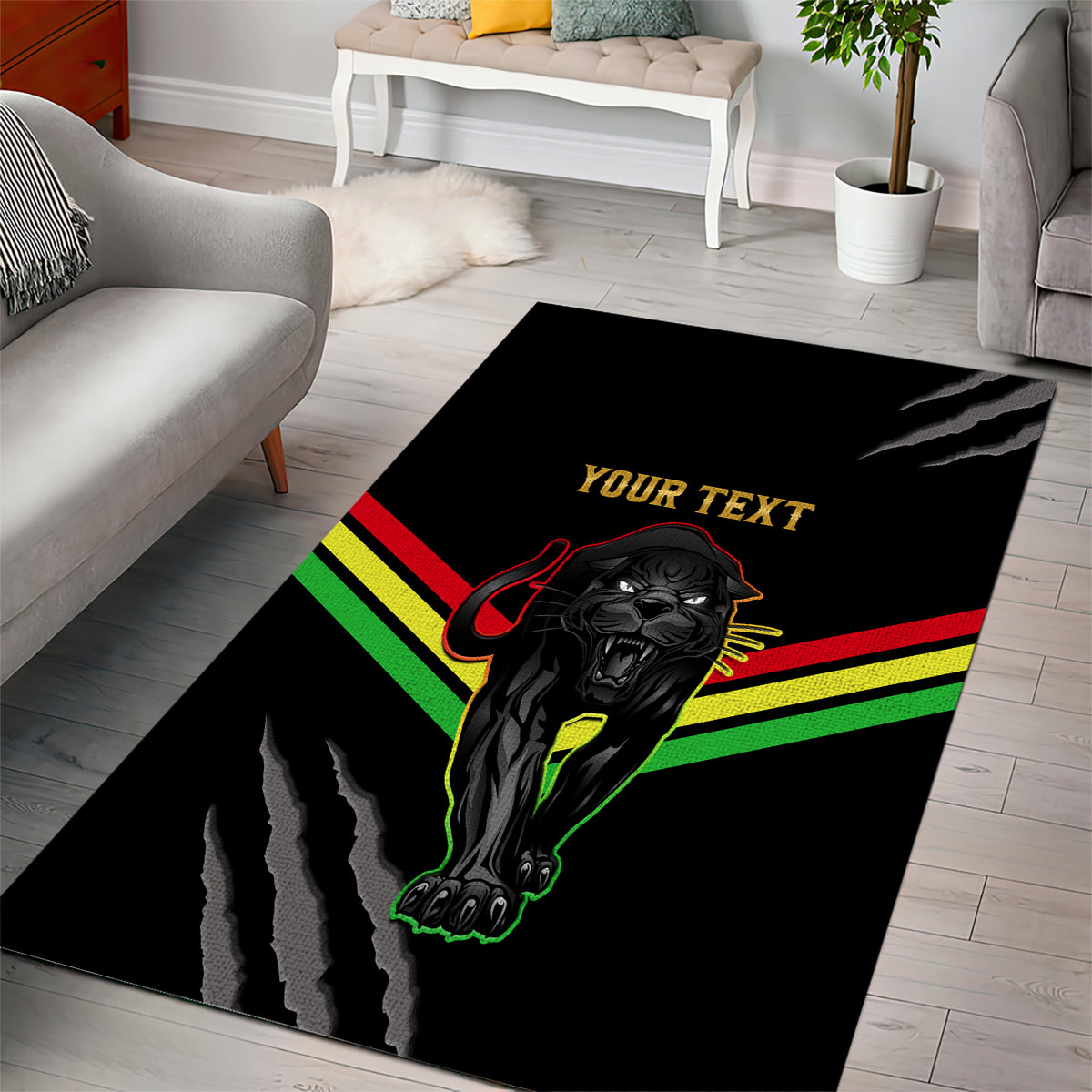 Personalised NRL Panthers Area Rug Premiers 2023 Three Peat Proud Of Our Boys Black - Vibe Hoodie Shop