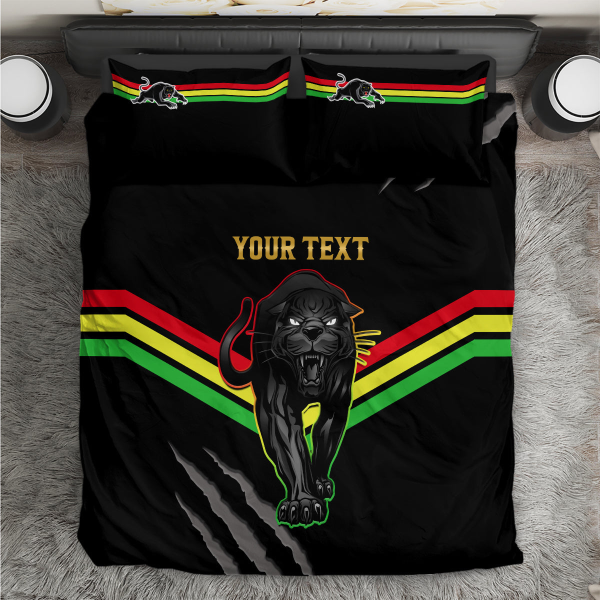 Personalised NRL Panthers Bedding Set Premiers 2023 Three Peat Proud Of Our Boys Black - Vibe Hoodie Shop