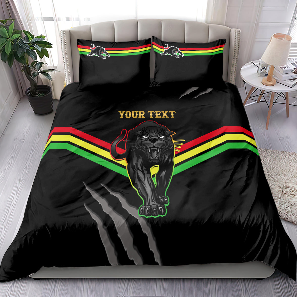 Personalised NRL Panthers Bedding Set Premiers 2023 Three Peat Proud Of Our Boys Black - Vibe Hoodie Shop