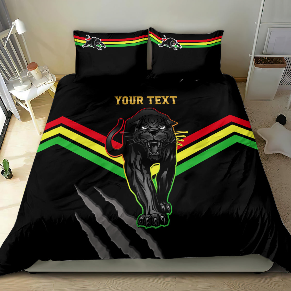 Personalised NRL Panthers Bedding Set Premiers 2023 Three Peat Proud Of Our Boys Black - Vibe Hoodie Shop