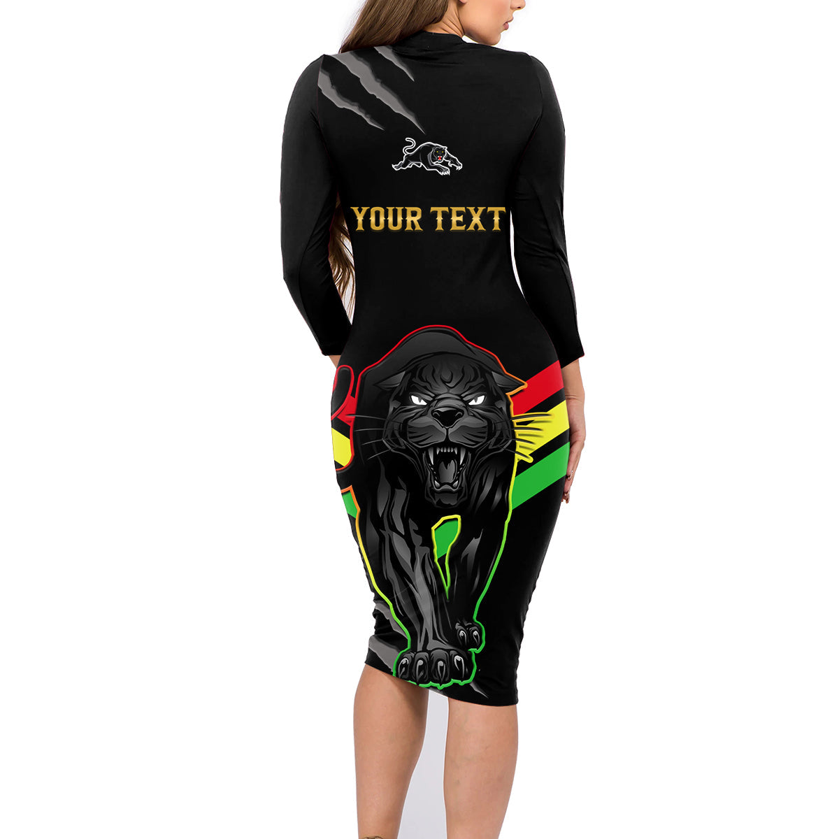 personalised-nrl-panthers-family-matching-long-sleeve-bodycon-dress-and-hawaiian-shirt-premiers-2023-three-peat-proud-of-our-boys-black