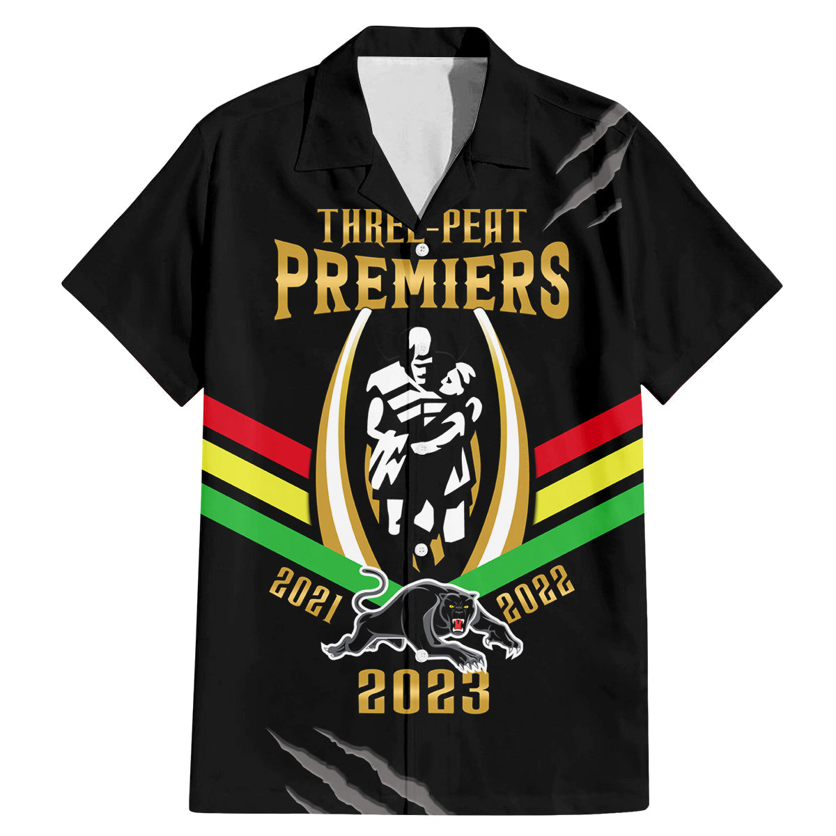 personalised-nrl-panthers-family-matching-mermaid-dress-and-hawaiian-shirt-premiers-2023-three-peat-proud-of-our-boys-black