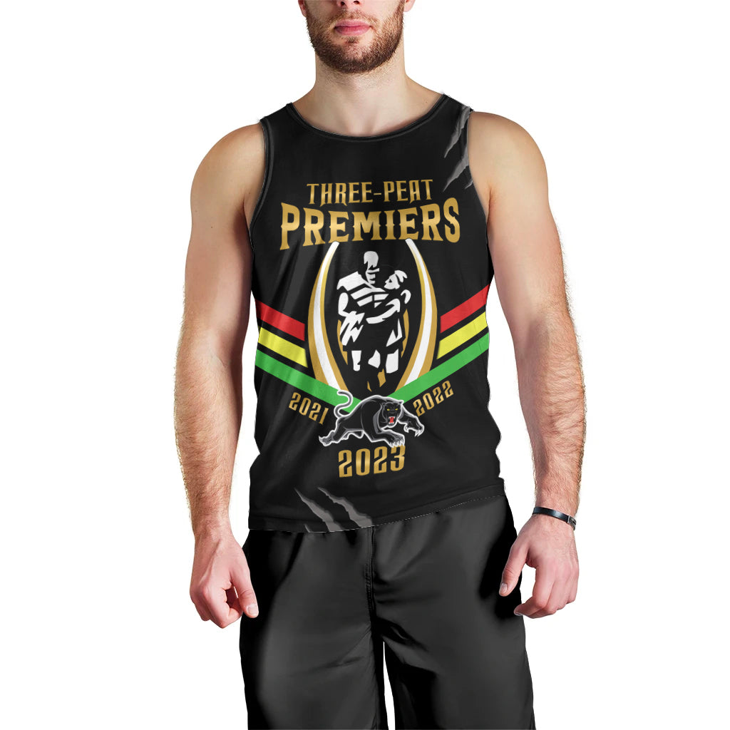 Personalised NRL Panthers Men Tank Top Premiers 2023 Three Peat Proud Of Our Boys Black - Vibe Hoodie Shop
