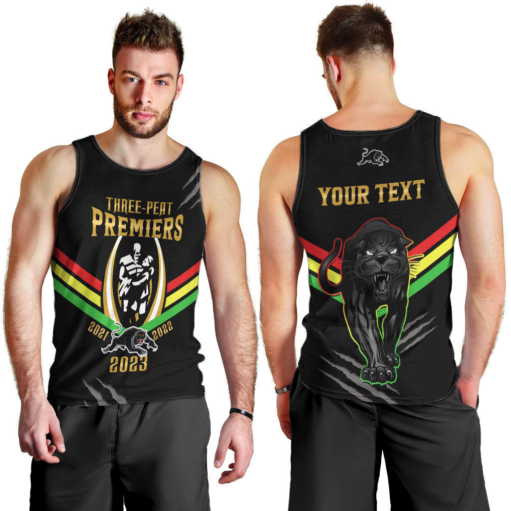 Personalised NRL Panthers Men Tank Top Premiers 2023 Three Peat Proud Of Our Boys Black - Vibe Hoodie Shop