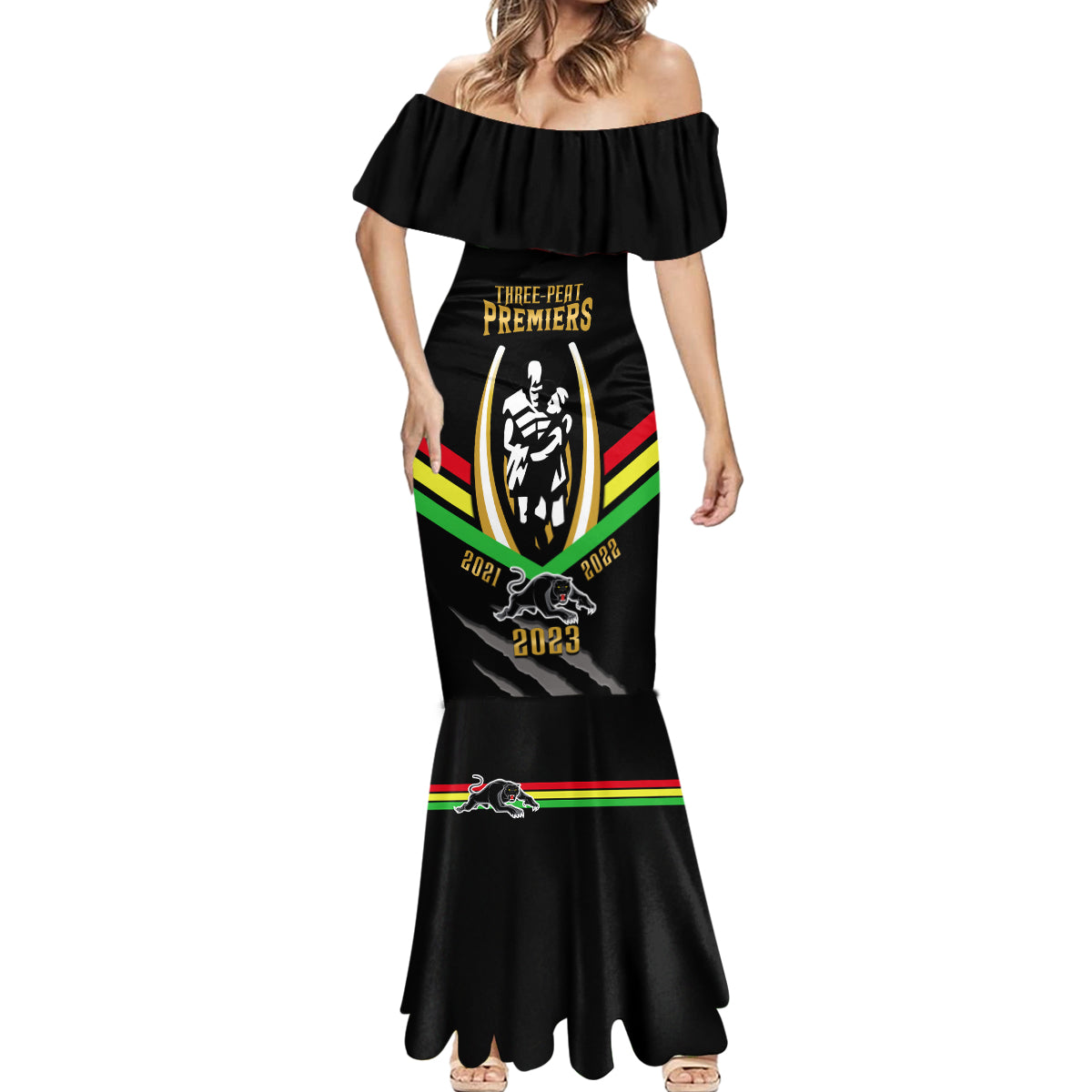 personalised-nrl-panthers-mermaid-dress-premiers-2023-three-peat-proud-of-our-boys-black