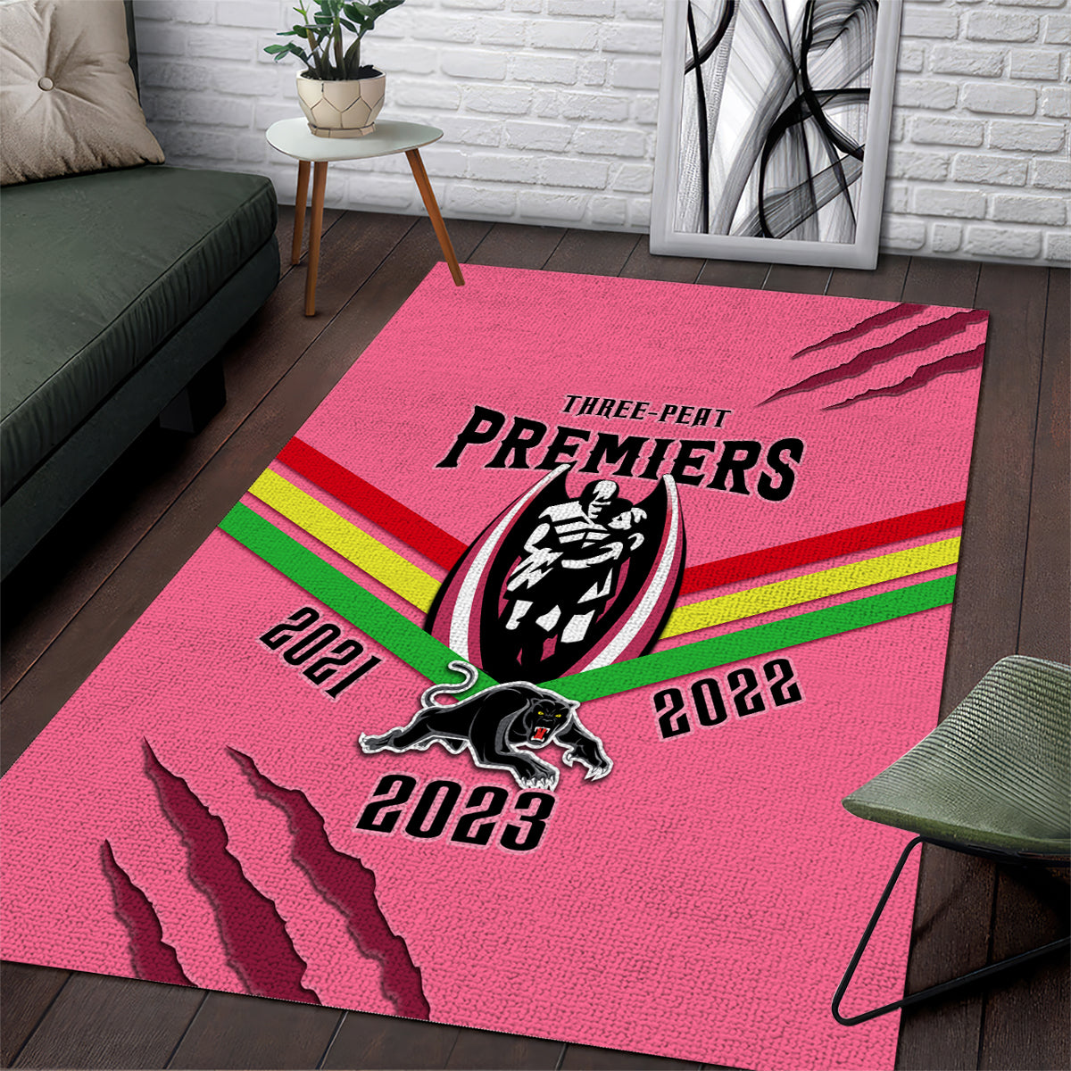 NRL Panthers Area Rug Premiers 2023 Three Peat Proud Of Our Boys Pink - Vibe Hoodie Shop