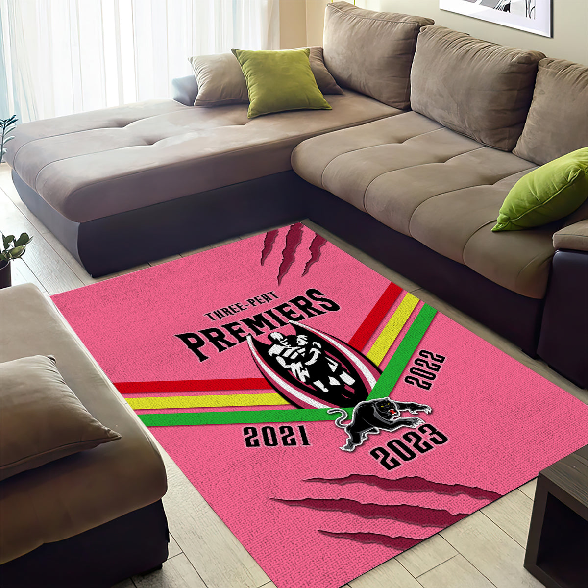 NRL Panthers Area Rug Premiers 2023 Three Peat Proud Of Our Boys Pink - Vibe Hoodie Shop