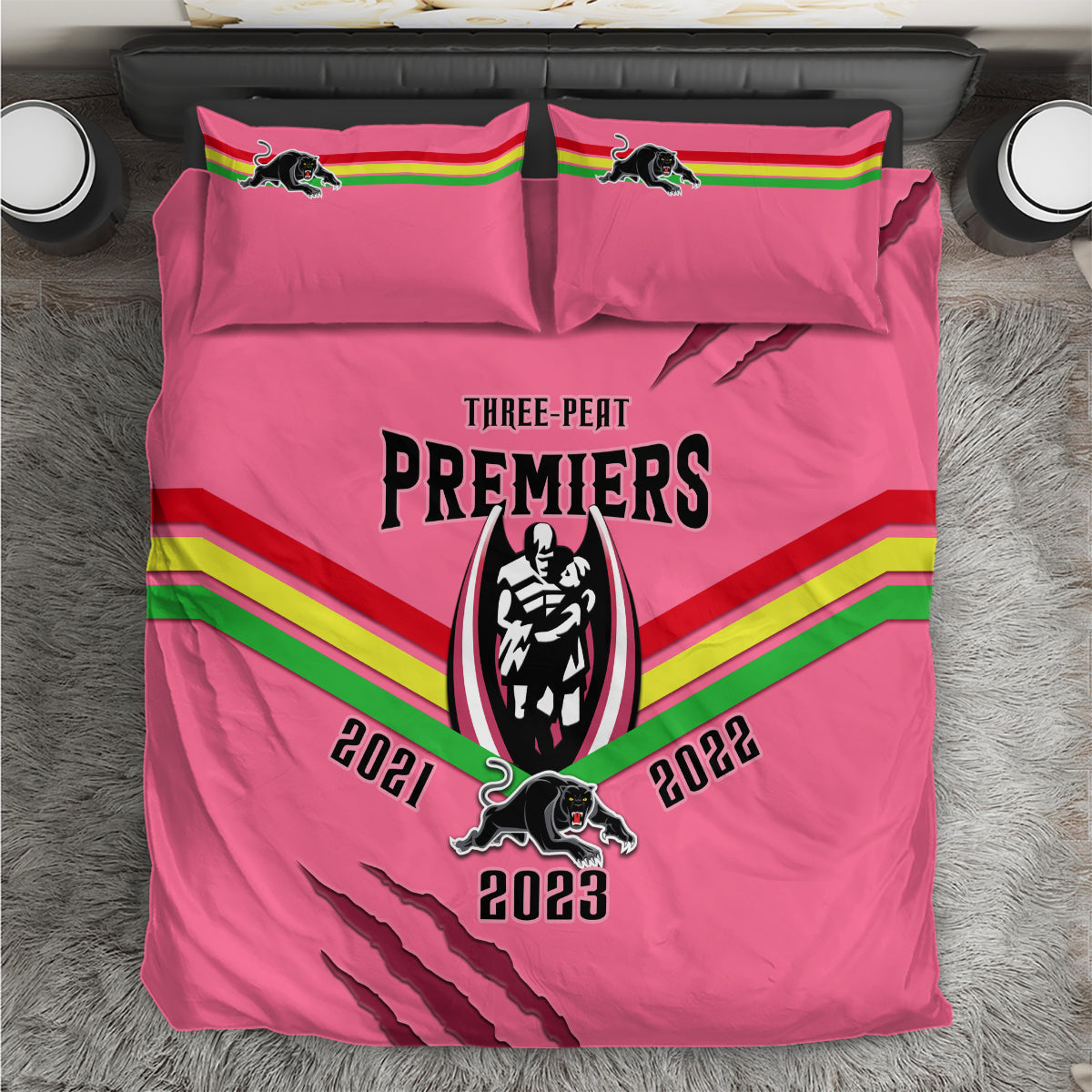 NRL Panthers Bedding Set Premiers 2023 Three Peat Proud Of Our Boys Pink - Vibe Hoodie Shop