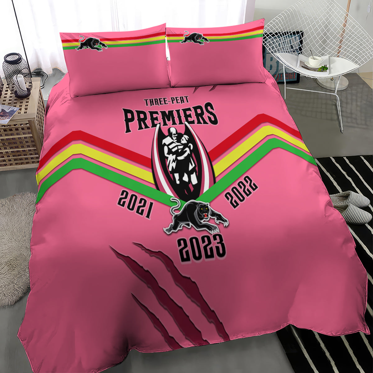 NRL Panthers Bedding Set Premiers 2023 Three Peat Proud Of Our Boys Pink - Vibe Hoodie Shop