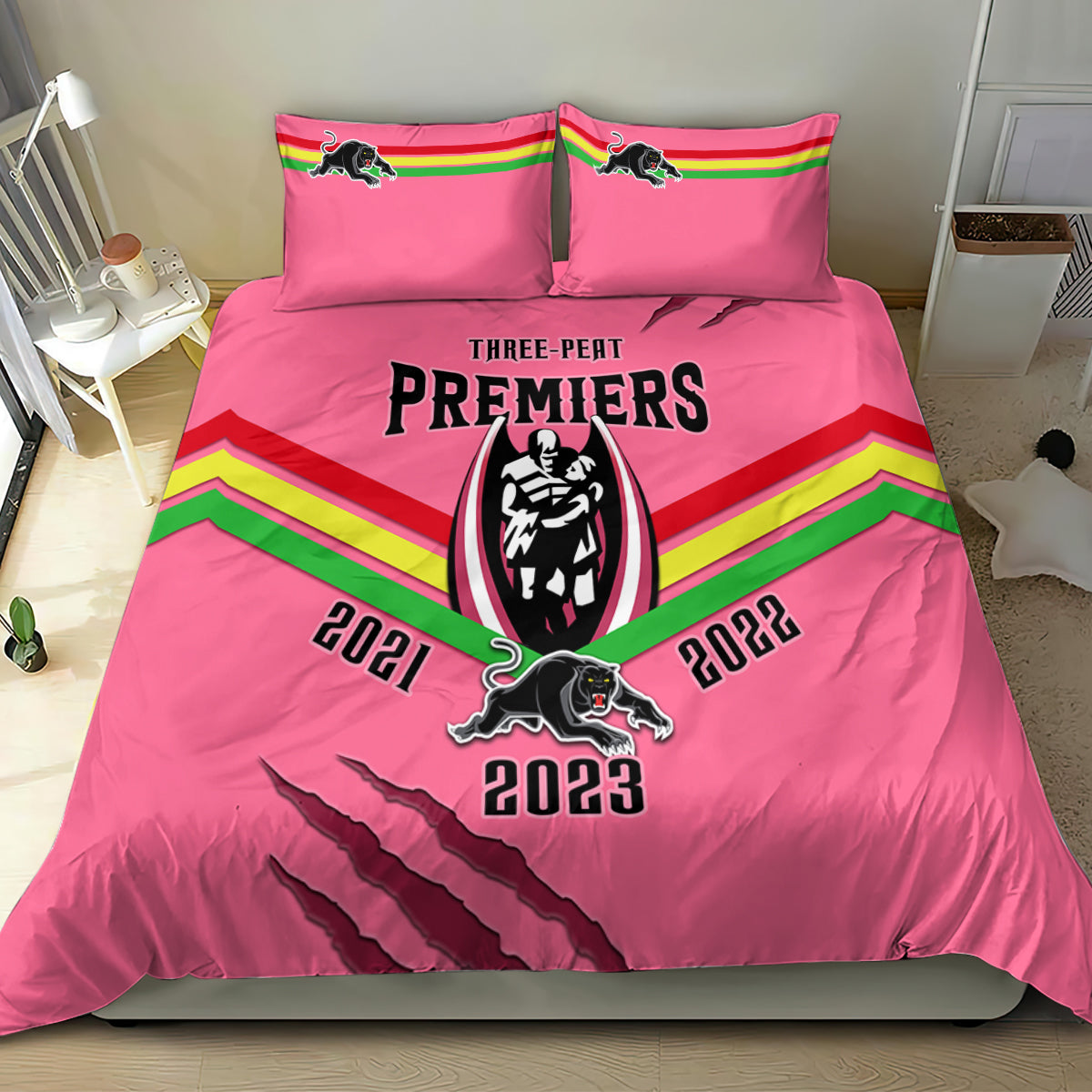 NRL Panthers Bedding Set Premiers 2023 Three Peat Proud Of Our Boys Pink - Vibe Hoodie Shop