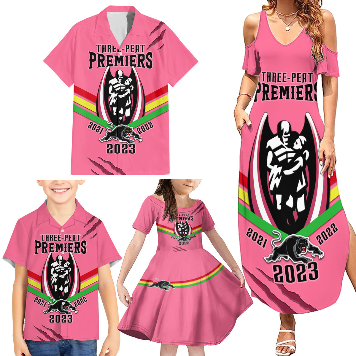 nrl-panthers-family-matching-summer-maxi-dress-and-hawaiian-shirt-premiers-2023-three-peat-proud-of-our-boys-pink