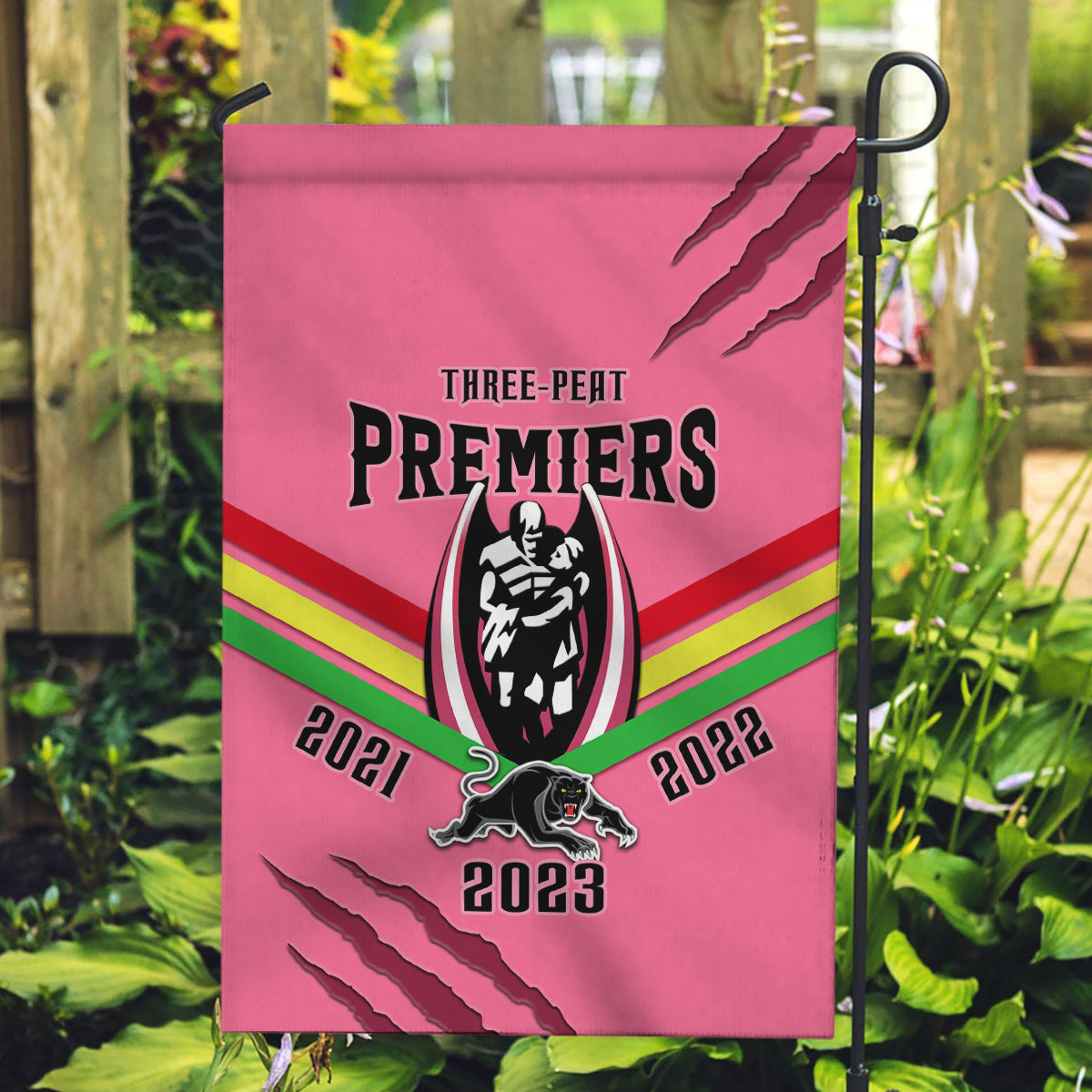 NRL Panthers Garden Flag Premiers 2023 Three Peat Proud Of Our Boys Pink - Vibe Hoodie Shop