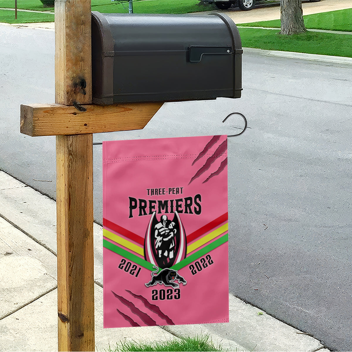 NRL Panthers Garden Flag Premiers 2023 Three Peat Proud Of Our Boys Pink - Vibe Hoodie Shop