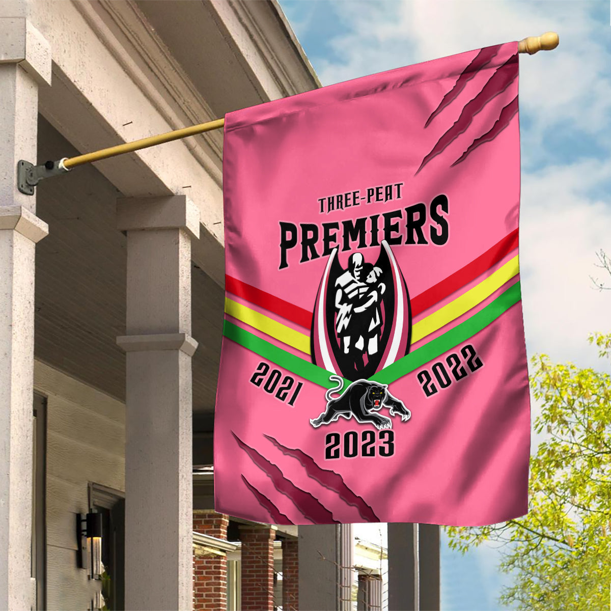 NRL Panthers Garden Flag Premiers 2023 Three Peat Proud Of Our Boys Pink - Vibe Hoodie Shop