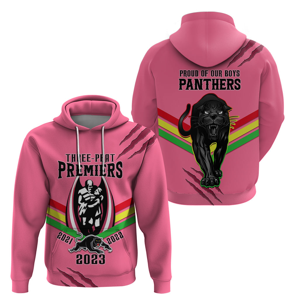 NRL Panthers Hoodie Premiers 2023 Three Peat Proud Of Our Boys Pink - Vibe Hoodie Shop