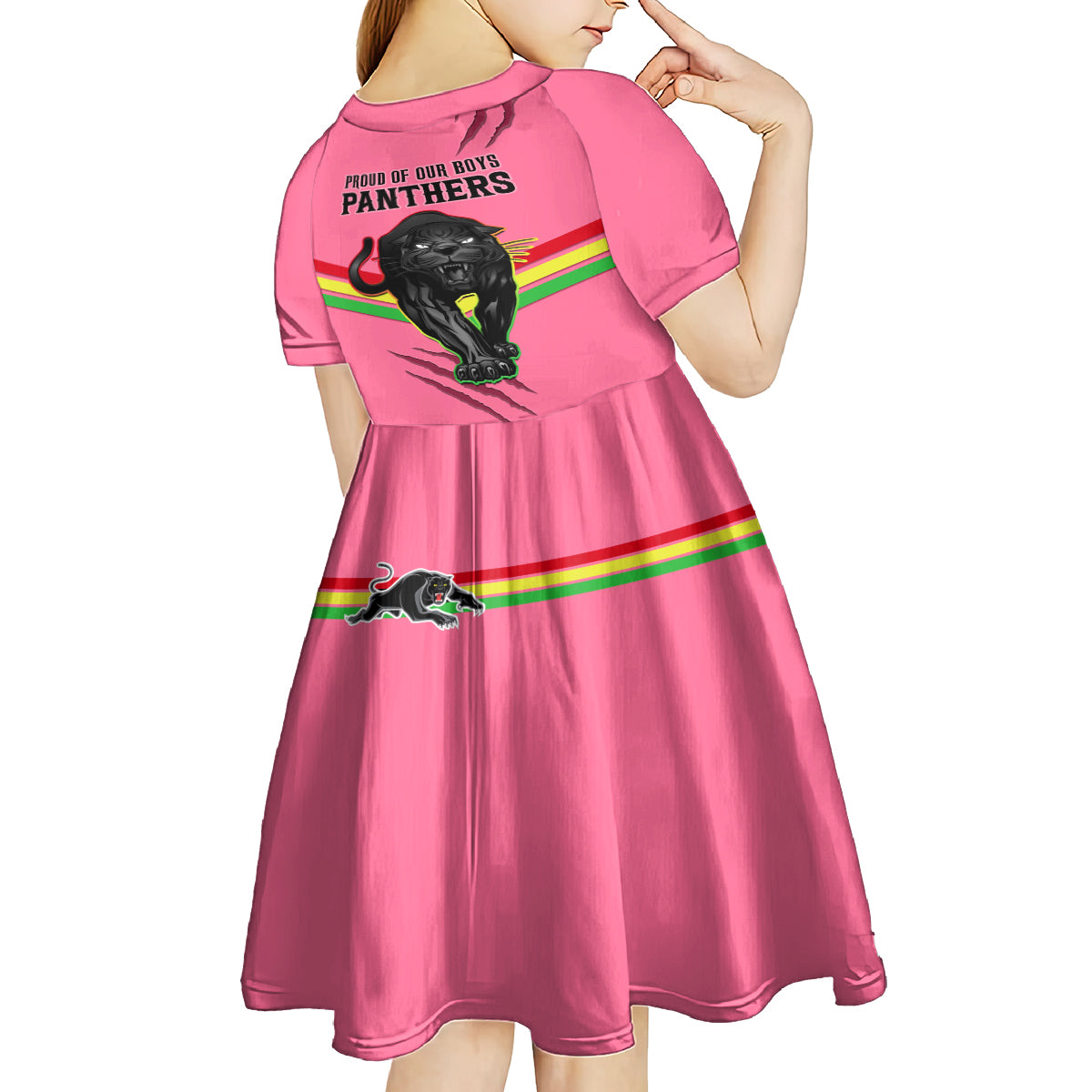 NRL Panthers Kid Short Sleeve Dress Premiers 2023 Three Peat Proud Of Our Boys Pink - Vibe Hoodie Shop