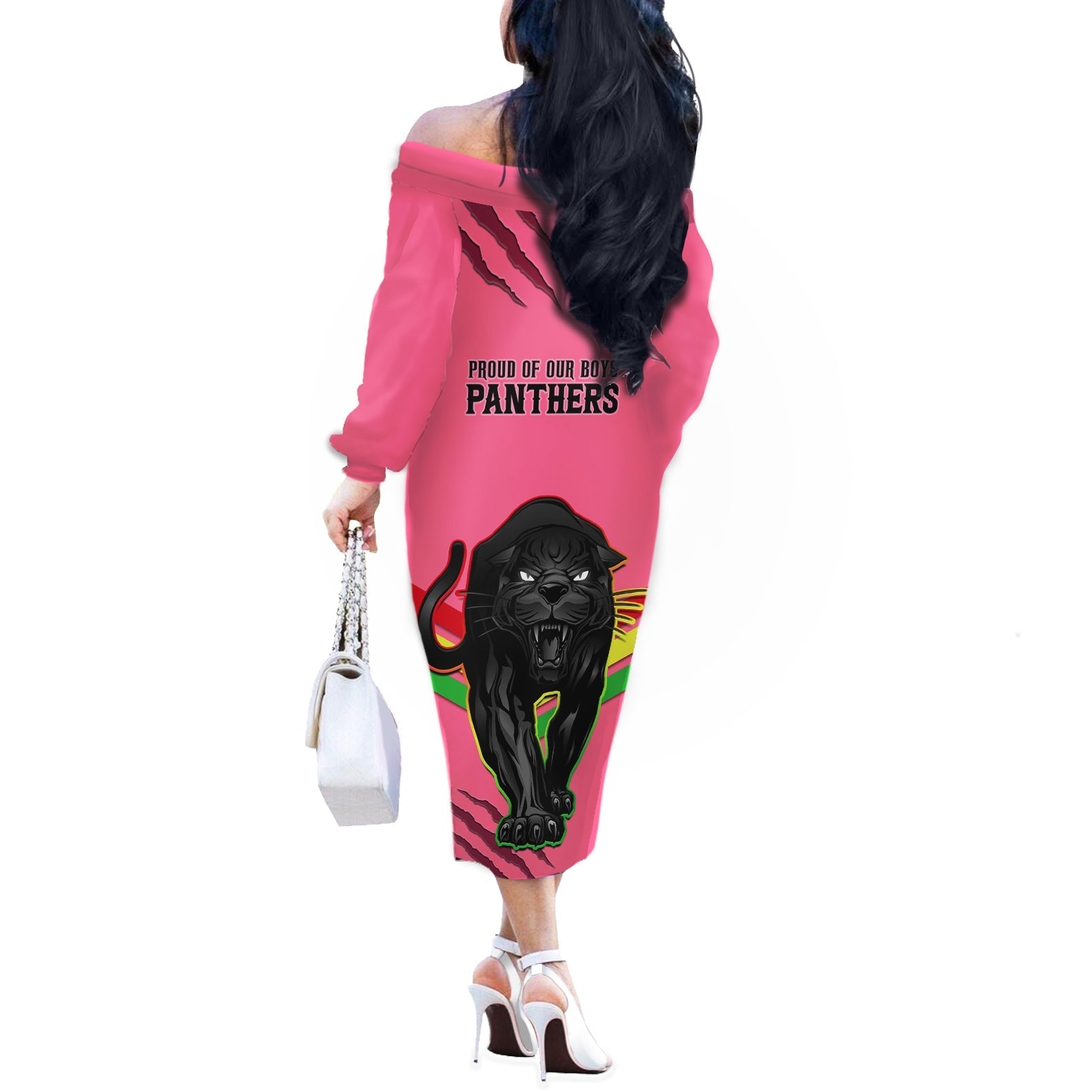 nrl-panthers-off-the-shoulder-long-sleeve-dress-premiers-2023-three-peat-proud-of-our-boys-pink