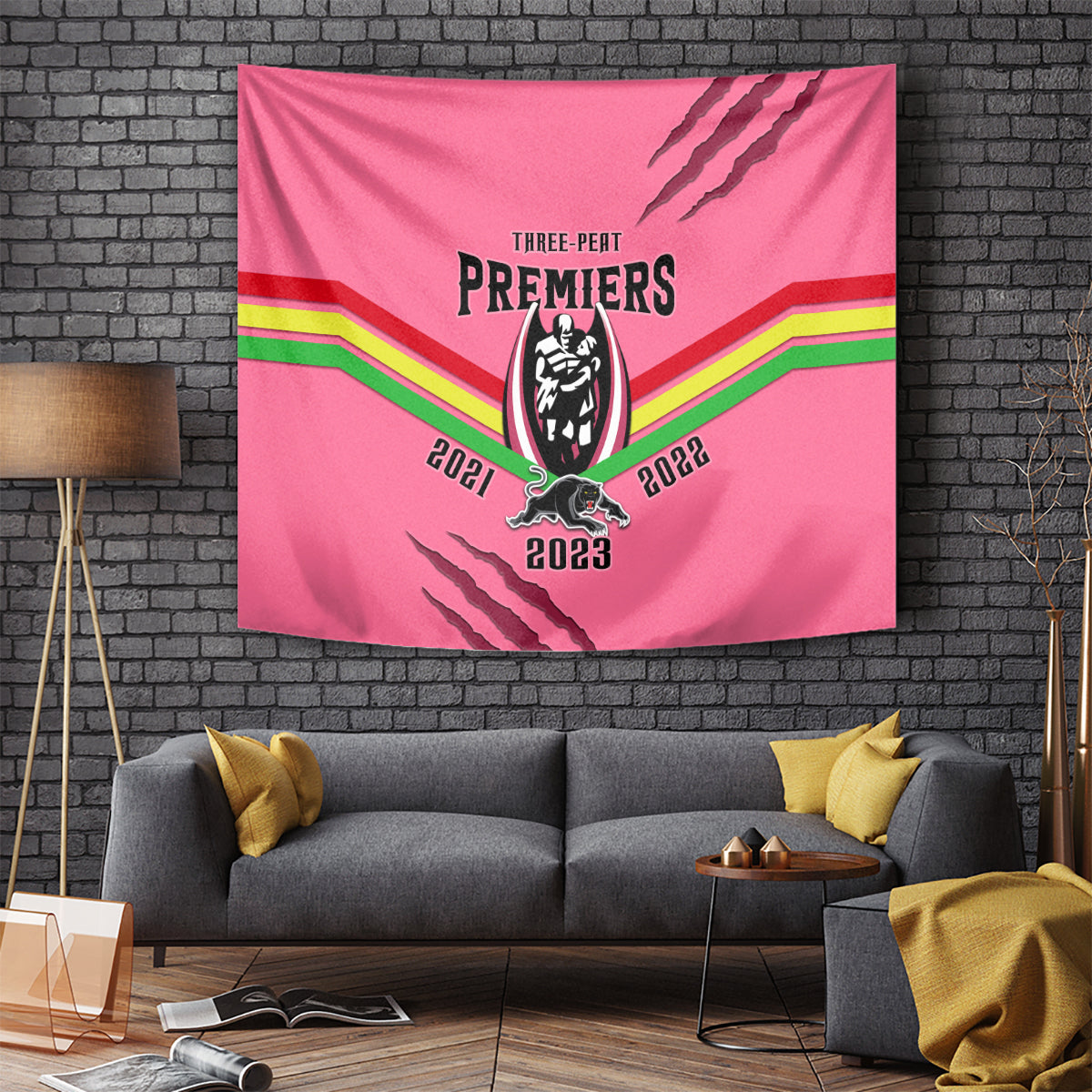 NRL Panthers Tapestry Premiers 2023 Three Peat Proud Of Our Boys Pink - Vibe Hoodie Shop