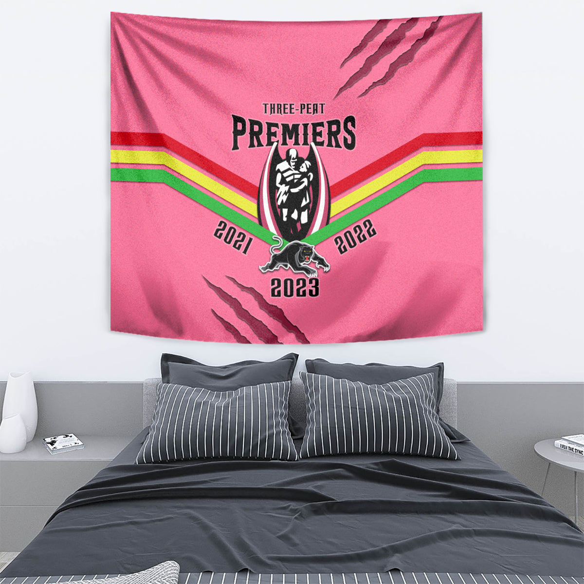 NRL Panthers Tapestry Premiers 2023 Three Peat Proud Of Our Boys Pink - Vibe Hoodie Shop