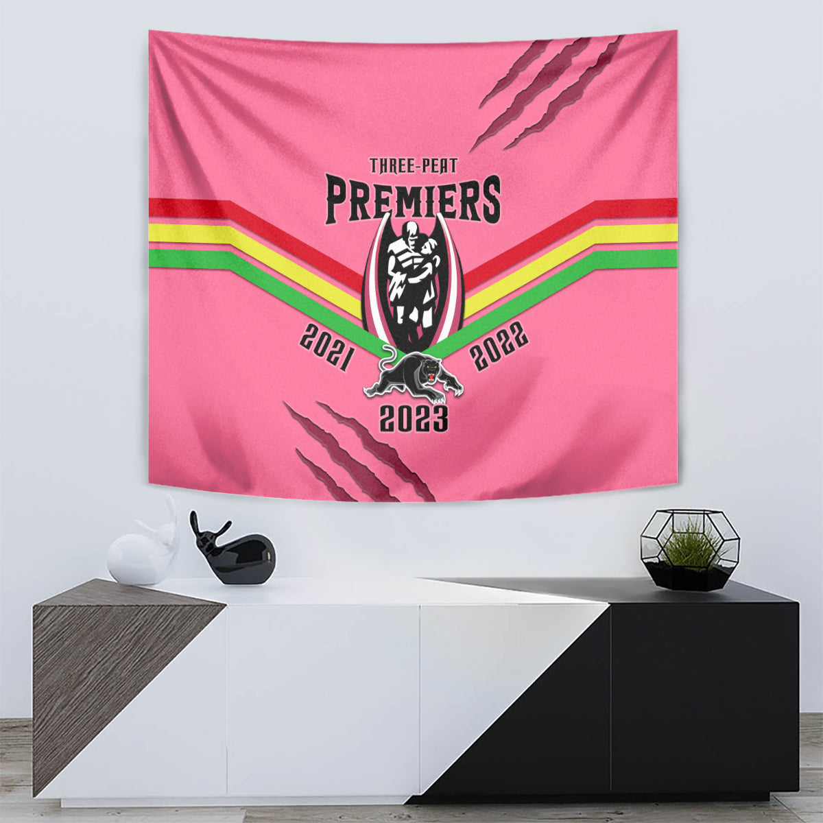 NRL Panthers Tapestry Premiers 2023 Three Peat Proud Of Our Boys Pink - Vibe Hoodie Shop