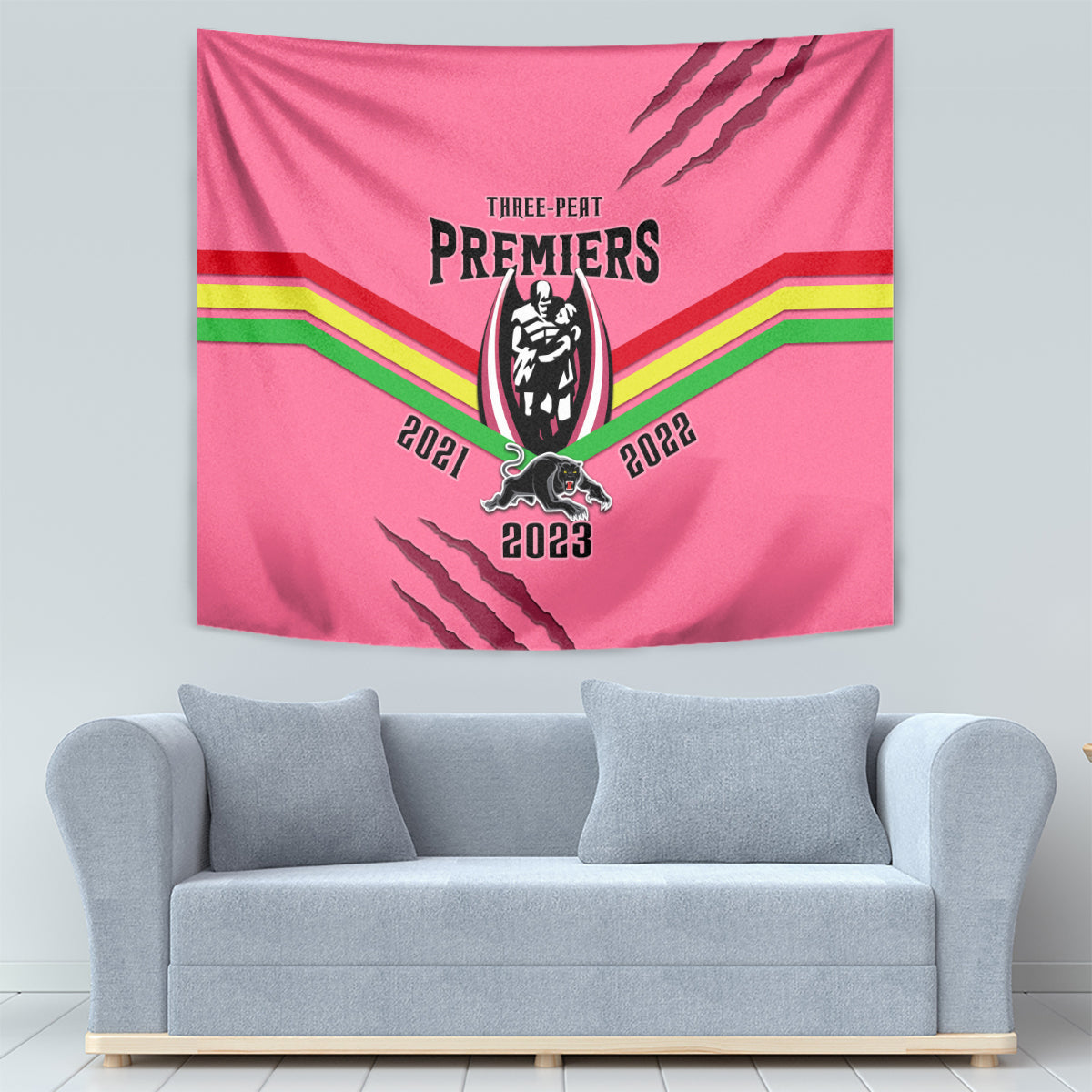 NRL Panthers Tapestry Premiers 2023 Three Peat Proud Of Our Boys Pink - Vibe Hoodie Shop