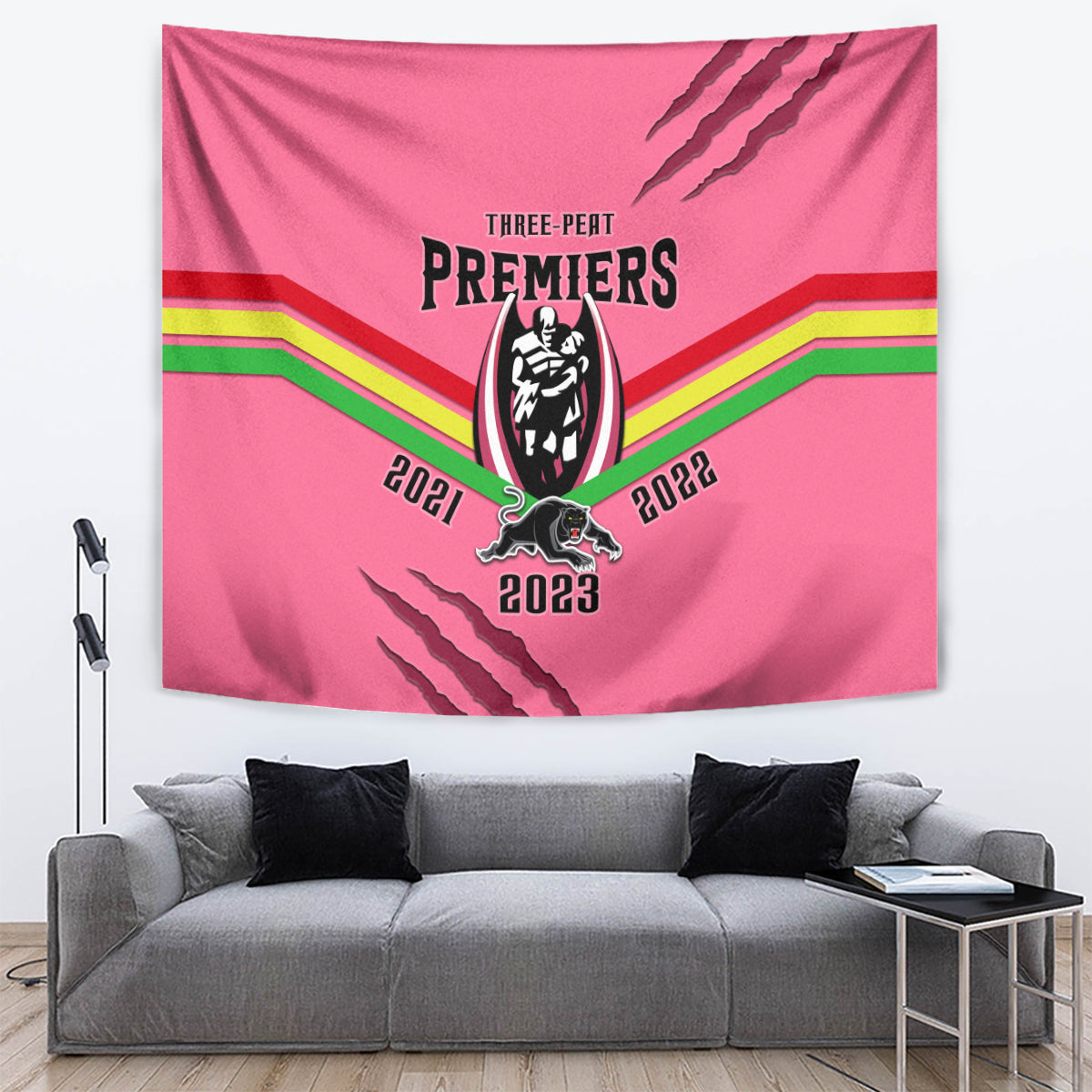 NRL Panthers Tapestry Premiers 2023 Three Peat Proud Of Our Boys Pink - Vibe Hoodie Shop