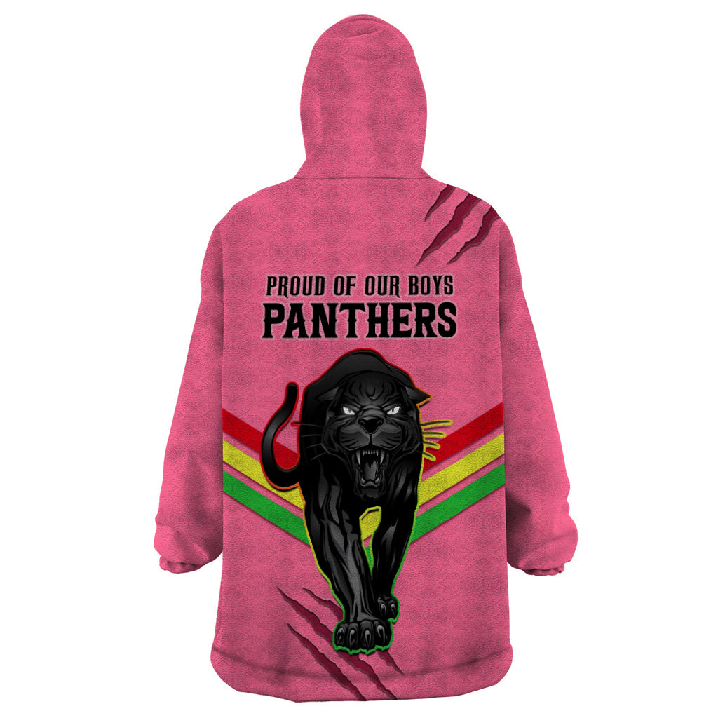 NRL Panthers Wearable Blanket Hoodie Premiers 2023 Three Peat Proud Of Our Boys Pink - Vibe Hoodie Shop