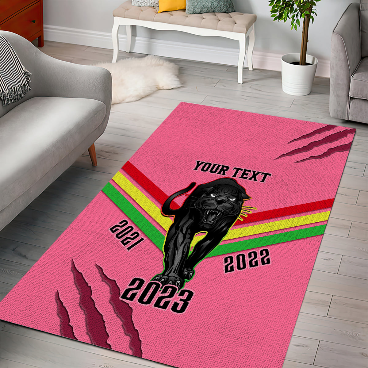 Personalised NRL Panthers Area Rug Premiers 2023 Three Peat Proud Of Our Boys Pink - Vibe Hoodie Shop