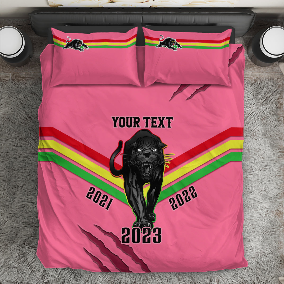 Personalised NRL Panthers Bedding Set Premiers 2023 Three Peat Proud Of Our Boys Pink - Vibe Hoodie Shop