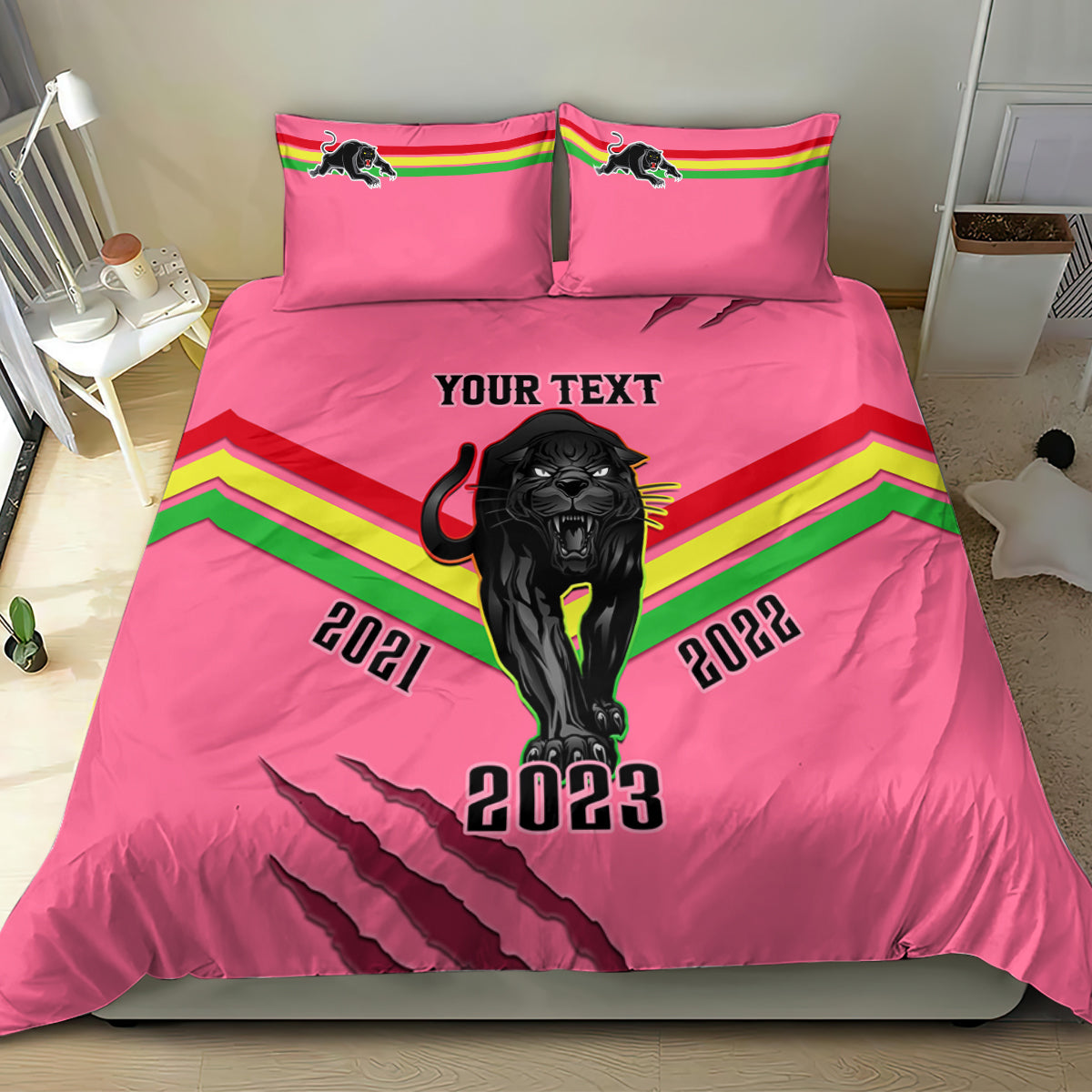 Personalised NRL Panthers Bedding Set Premiers 2023 Three Peat Proud Of Our Boys Pink - Vibe Hoodie Shop