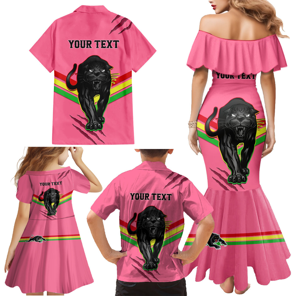 personalised-nrl-panthers-family-matching-mermaid-dress-and-hawaiian-shirt-premiers-2023-three-peat-proud-of-our-boys-pink